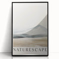 Framed acrylic wall art featuring an abstract minimalist design with a black frame, showcasing geometric shapes in soft hues, perfect for modern decor.