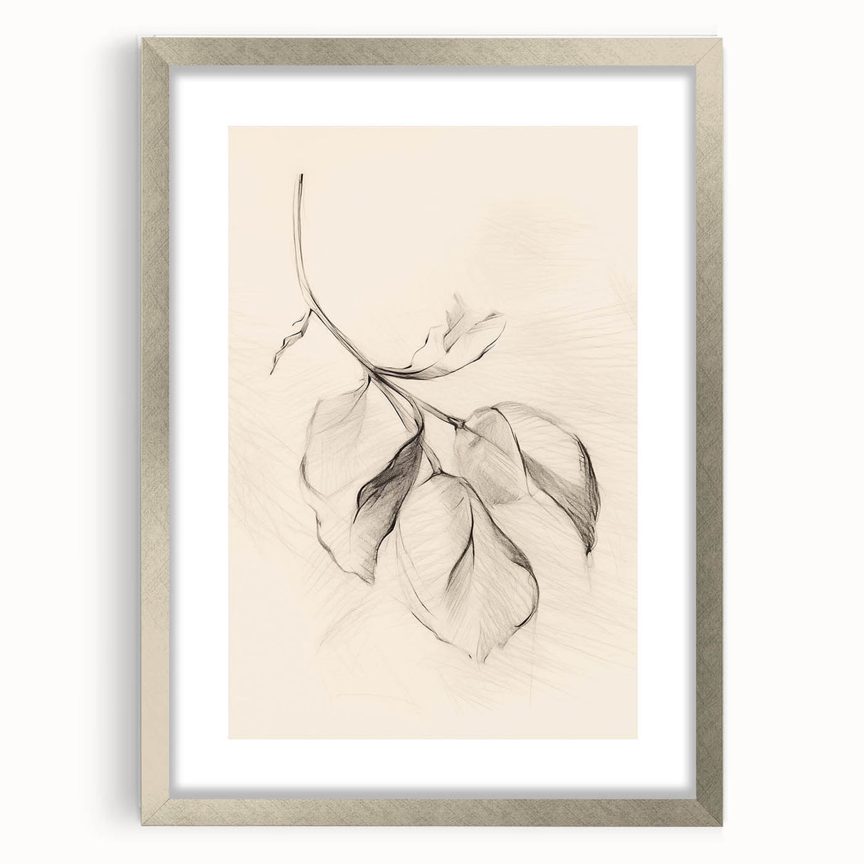 Abstract minimalist wall art framed in silver, showcasing a modern design with geometric patterns and soft color gradients, perfect for contemporary decor. The artwork is displayed with a mat, enhancing its aesthetic appeal and suitability for various interior styles.