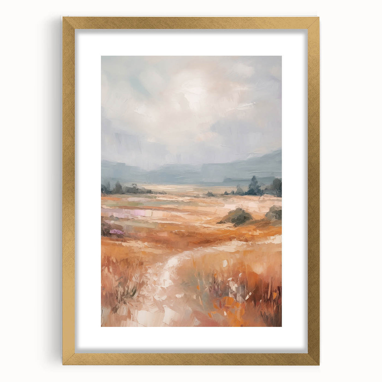 Abstract minimalist wall art collection featuring a gold frame and mat, showcasing a sleek design that enhances modern decor aesthetics. Perfect for elevating interior spaces.
