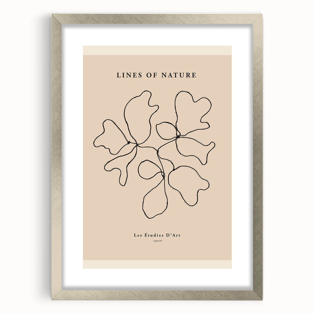 Elegant abstract minimalist wall art collection framed with a silver mat, showcasing a modern design ideal for contemporary home decor. Perfect for enhancing any living space.