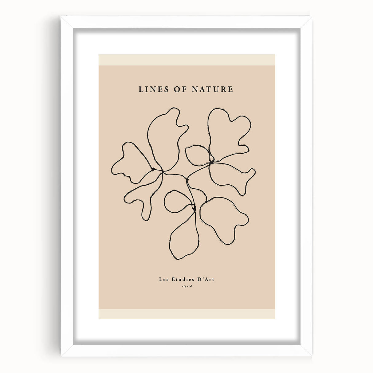 Abstract minimalist wall art design featuring a framed piece with a white mat, showcasing modern geometric shapes in muted tones, ideal for contemporary home decor.