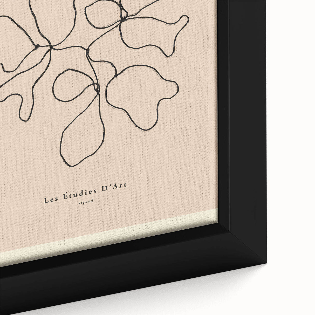 Abstract minimalist wall art collection featuring a close-up of a framed canvas print with soft neutral tones and geometric shapes, perfect for modern decor.