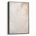 Framed canvas wall art featuring an abstract minimalist design with a black frame, showcasing geometric shapes and soft colors, perfect for modern decor.