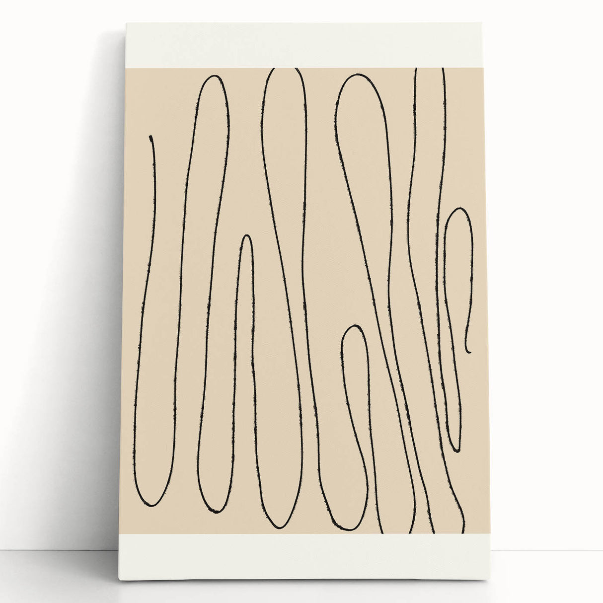Abstract minimalist wall art collection on stretched canvas, featuring soft pastel colors and geometric shapes, ideal for modern decor.