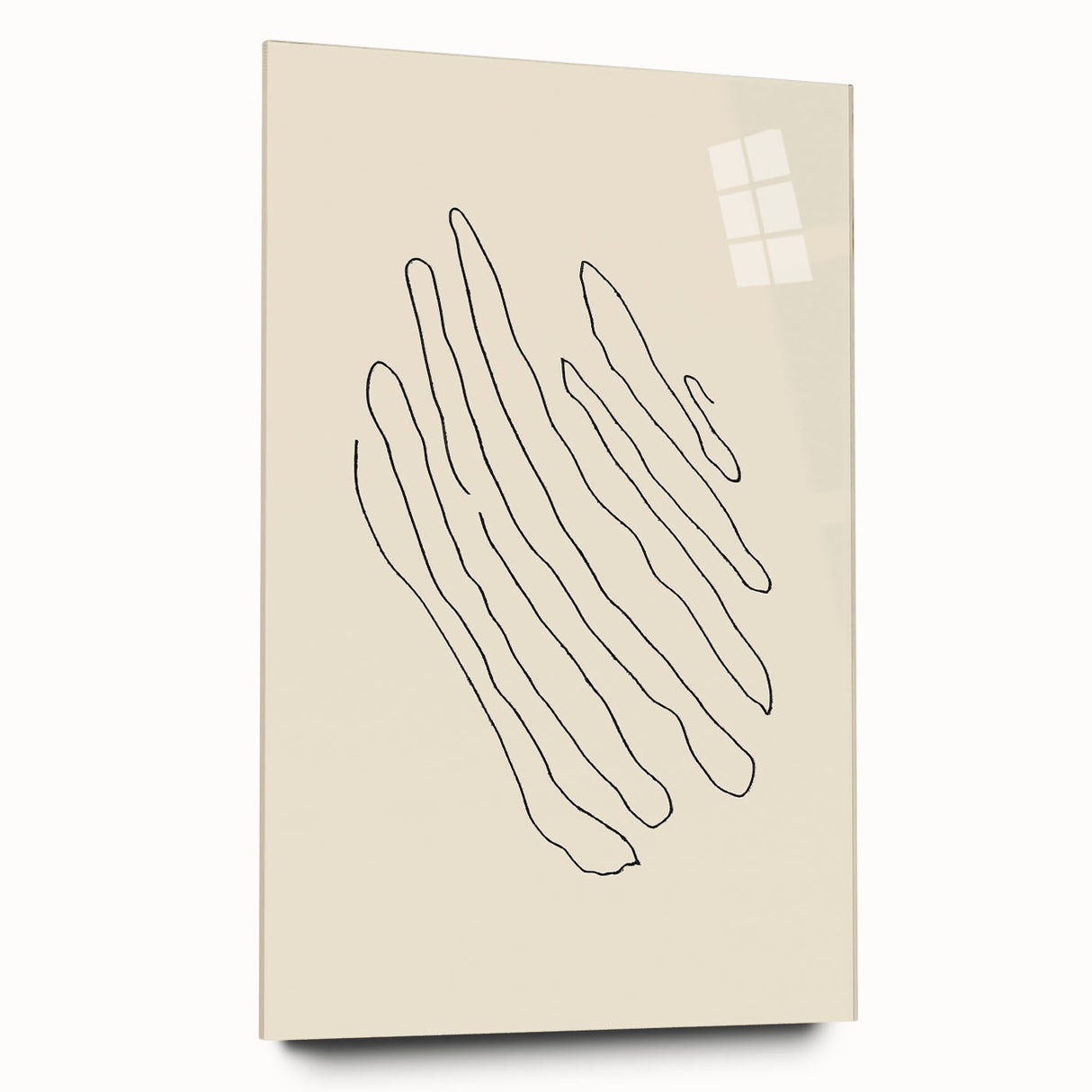 Abstract minimalist wall art collection displayed in a sleek acrylic frame, showcasing soft color gradients and geometric shapes, ideal for modern decor.
