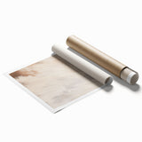 Abstract minimalist wall art print showcasing a blend of soft pastel colors and geometric shapes, rolled and packaged in a protective cardboard tube for easy transport. Ideal for modern home decor.