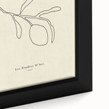Close-up of an abstract minimalist framed canvas wall art piece showcasing soft earth tones and geometric shapes, perfect for modern decor. The artwork's texture adds depth, enhancing its visual appeal in contemporary settings.