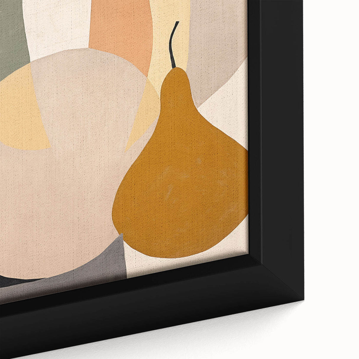 Framed canvas print showcasing an abstract minimalist design in soft pastel colors, featuring geometric shapes and lines, ideal for modern home decor.