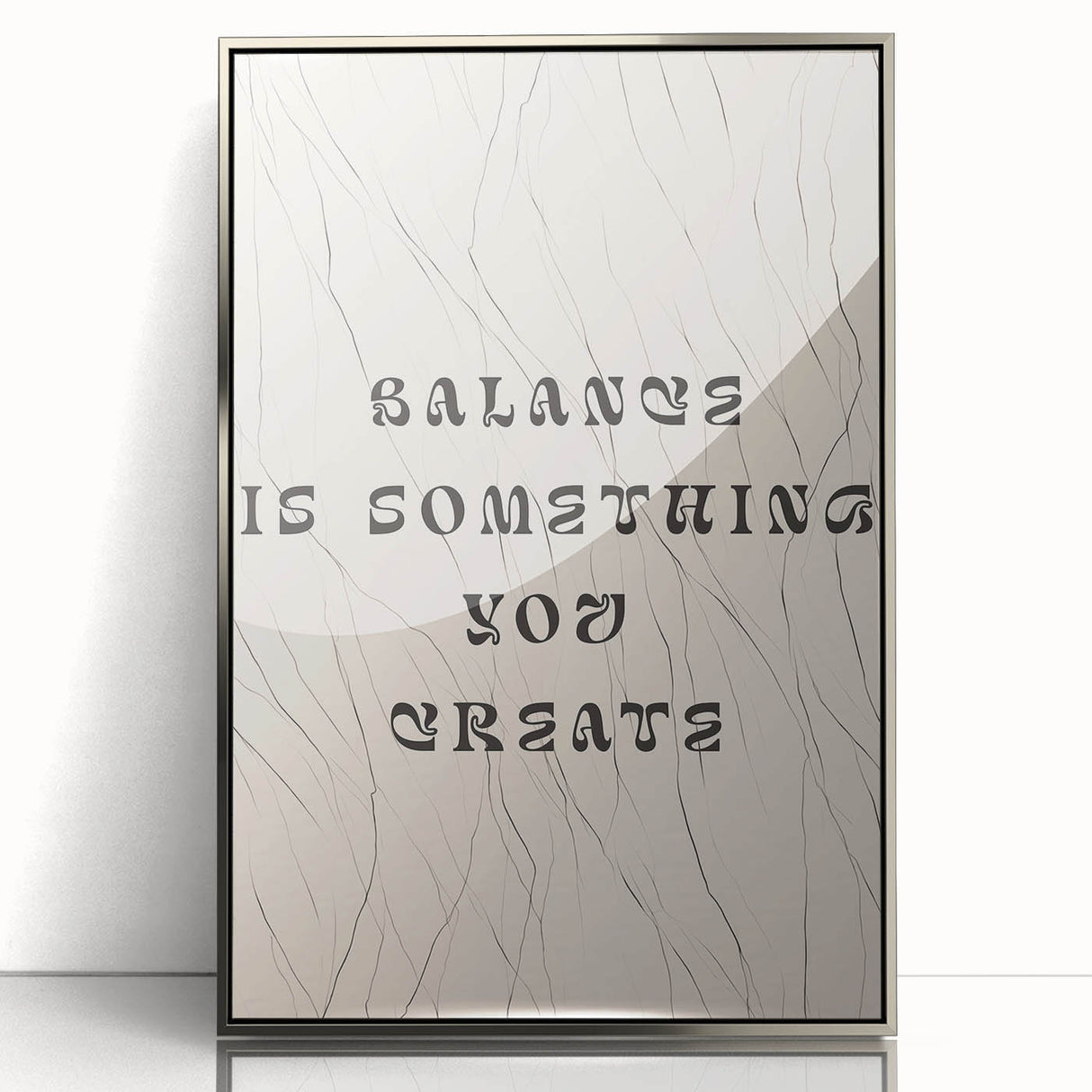Framed abstract minimalist wall art featuring a silver-acrylic design, perfect for modern decor, showcasing sleek lines and subtle textures in a contemporary setting.