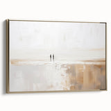 Framed abstract minimalist wall art featuring a gold design, showcasing a sleek side view. Perfect for modern decor, adding elegance to any room.