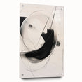 Abstract minimalist wall art collection displayed in a side view, showcasing vibrant colors and geometric shapes, mounted with decorative pins on a sleek wall.