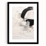 Minimalist black-framed wall art featuring an abstract design with delicate geometric patterns and a soft mat. Ideal for modern home decor and artistic spaces.