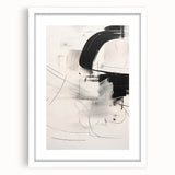 Abstract minimalist wall art design featuring a framed print with a white mat, showcasing geometric shapes in soft pastel colors, perfect for modern home decor.