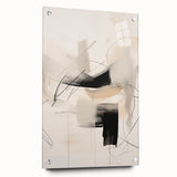 Abstract minimalist wall art design displayed in a side view, featuring a sleek acrylic glass frame and decorative pins. The artwork showcases a harmonious blend of colors and shapes, perfect for modern interior decor.