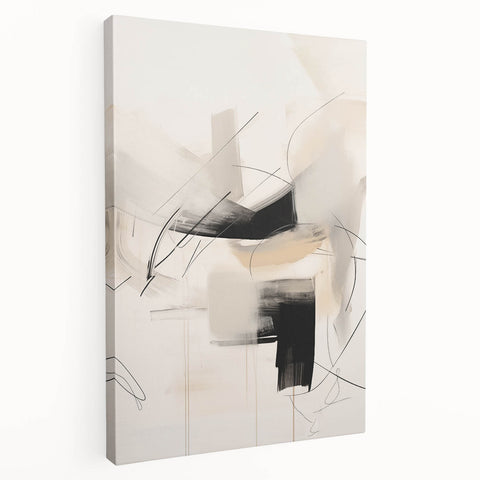 Abstract minimalist wall art featuring a geometric design in soft pastel colors, printed on stretched canvas with a side view showcasing the depth and texture of the artwork. Ideal for modern home decor, this piece adds a contemporary touch to any living space.