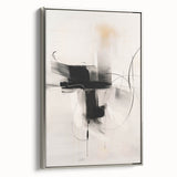 Framed abstract minimalist wall art with a silver frame, showcasing geometric patterns and soft color gradients, perfect for modern home decor.