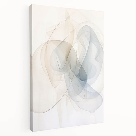 Abstract minimalist wall art featuring a sleek design in muted tones, displayed in a side view to showcase its stretched canvas format, perfect for modern decor.