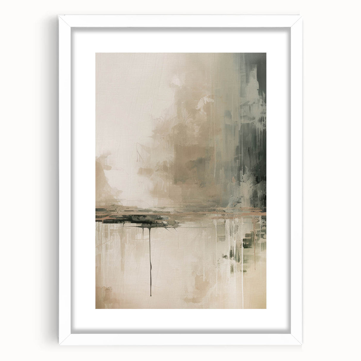 Modern abstract wall art collection featuring a sleek white frame and mat, showcasing vibrant geometric designs that enhance contemporary decor.