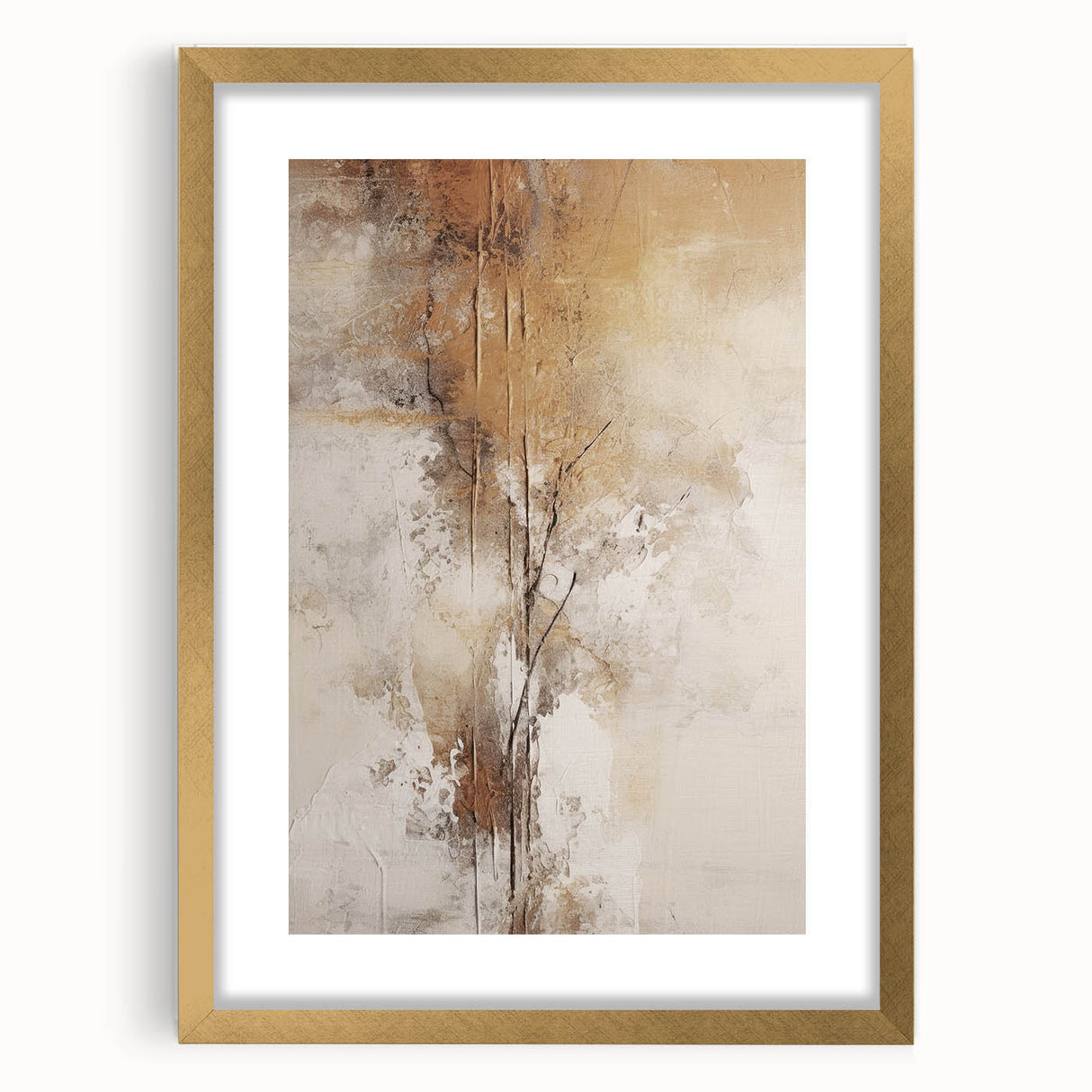 Abstract modern wall art collection featuring a gold-framed design with matting, showcasing vibrant colors and unique geometric patterns, ideal for contemporary decor.
