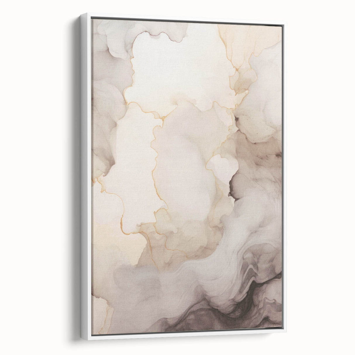 Framed abstract modern wall art collection showcasing vibrant colors and geometric shapes, displayed in a sleek white frame from a side view.
