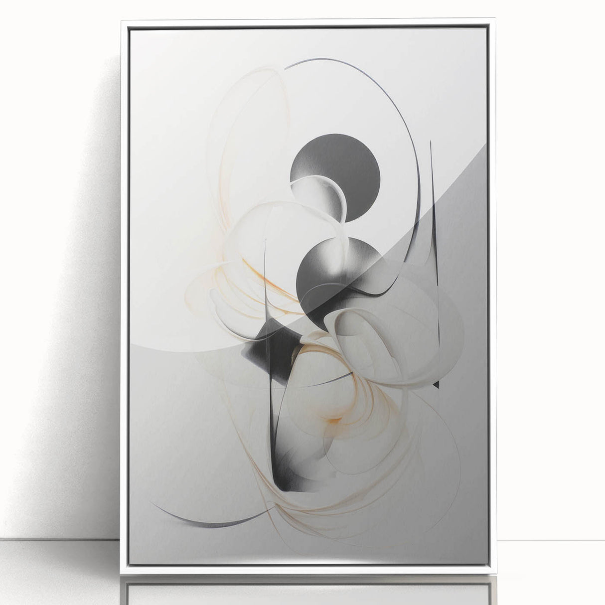 Framed abstract modern wall art design in white, showcasing vibrant colors and geometric patterns, perfect for contemporary home decor.