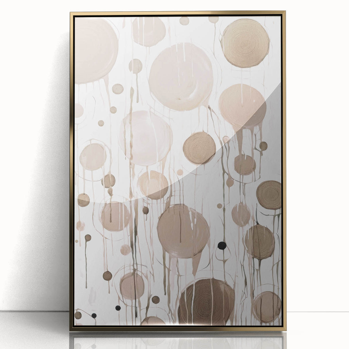 Framed acrylic wall art featuring an abstract modern design with gold accents, showcasing a contemporary aesthetic that enhances any living space decor.