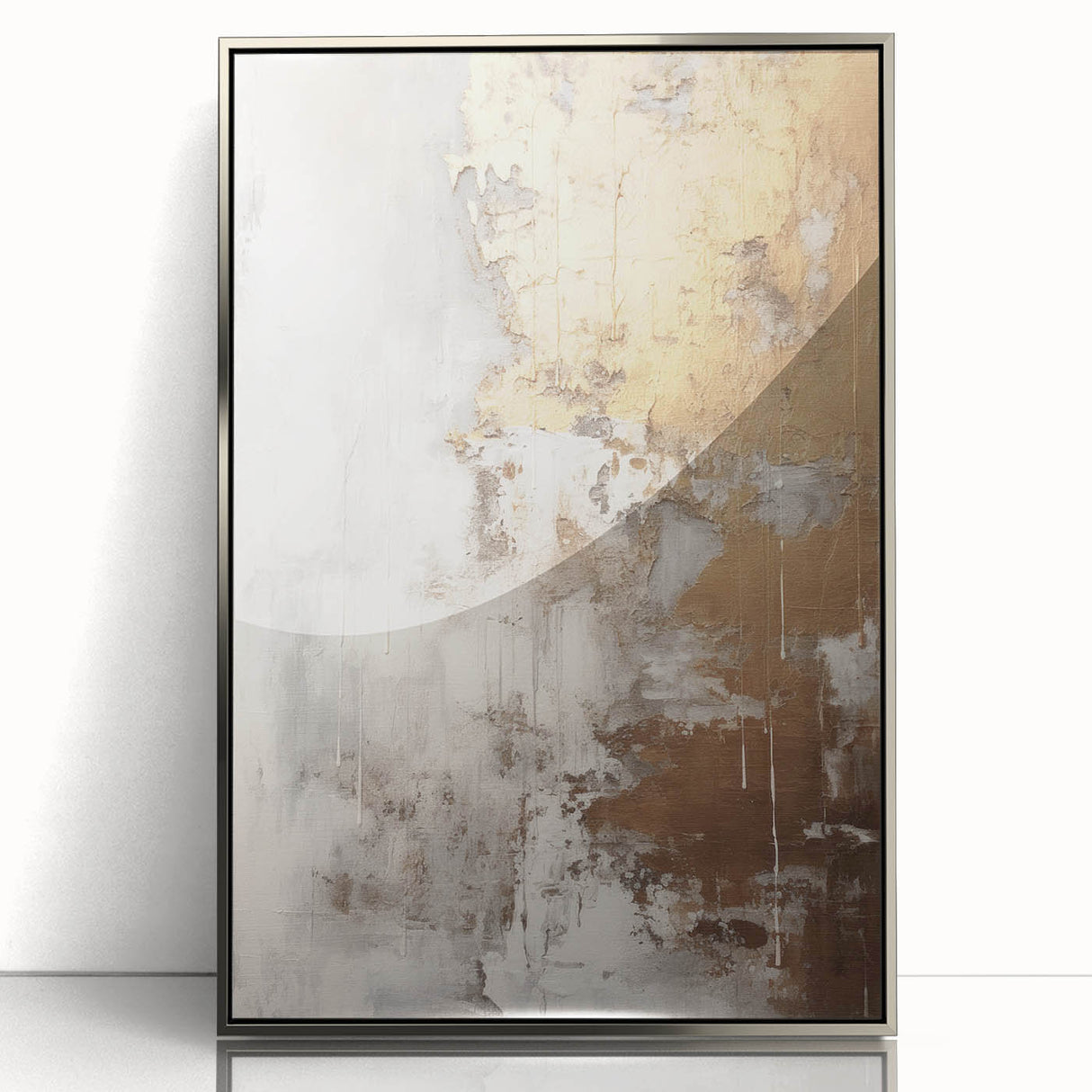 Framed acrylic wall art showcasing an abstract modern design in silver tones, ideal for contemporary decor. Dimensions and texture enhance visual appeal.