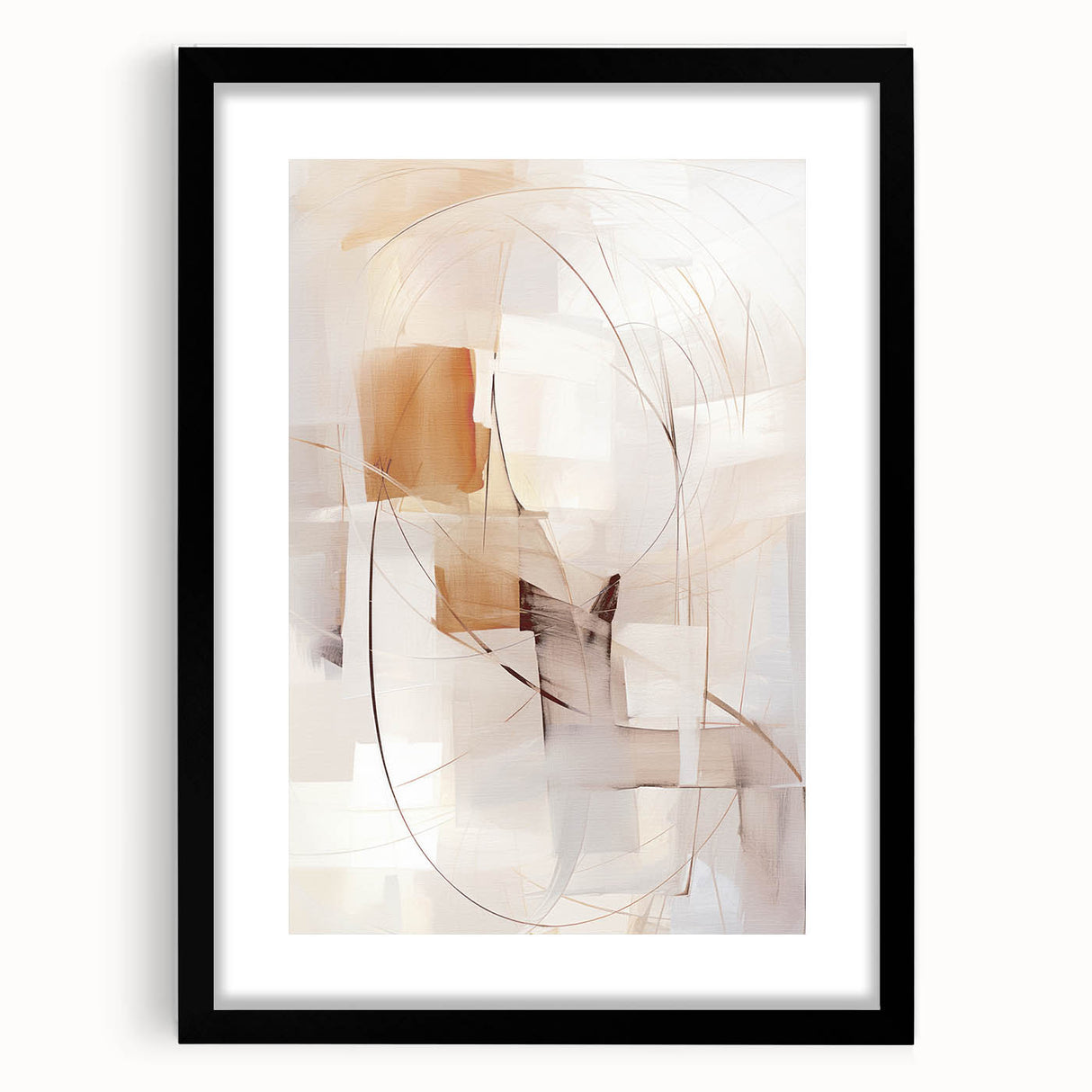 Abstract modern wall art collection featuring a black-framed piece with a mat, showcasing vibrant geometric patterns that enhance contemporary decor. Perfect for adding a stylish focal point to living spaces or offices.