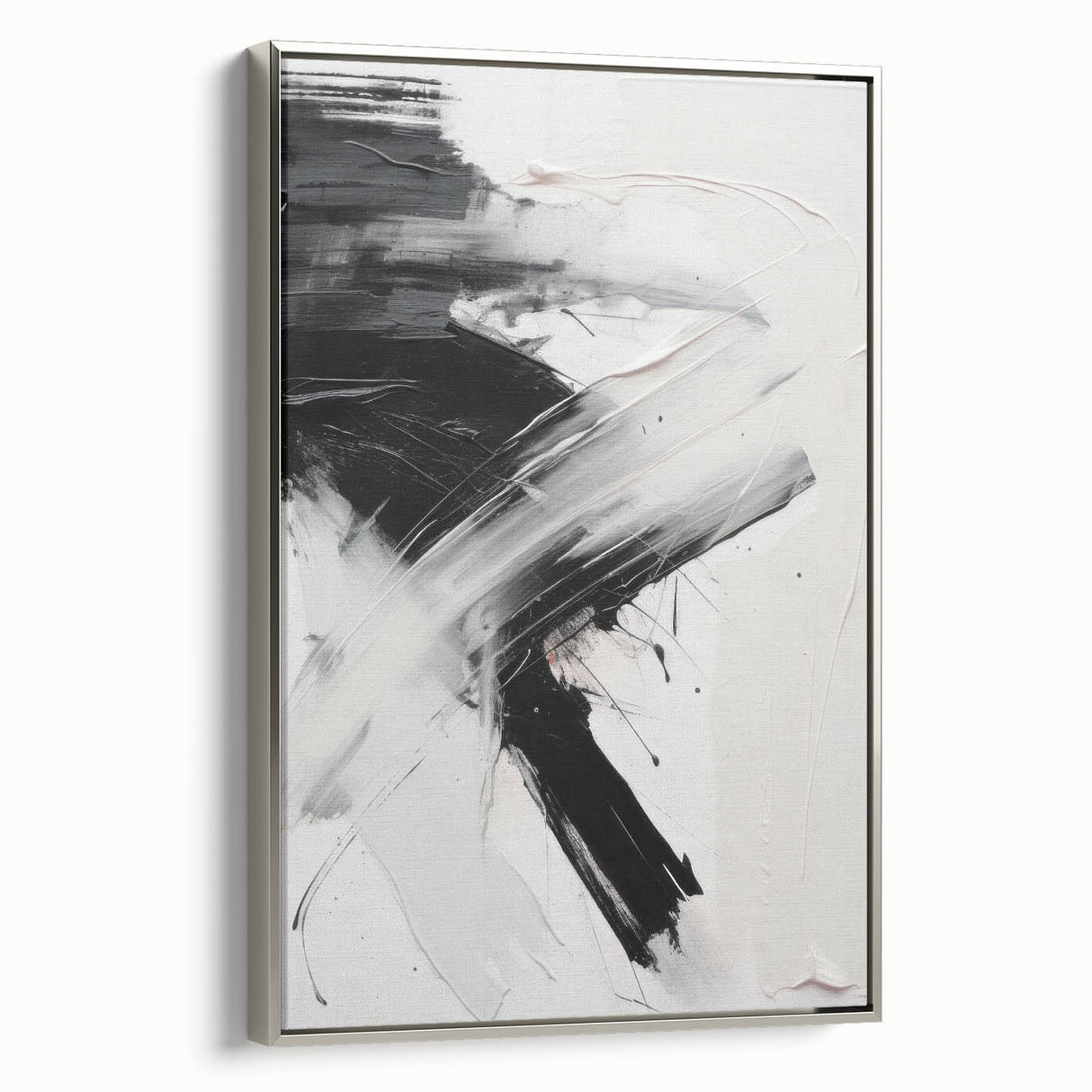 Framed abstract modern wall art collection in silver, showcasing vibrant colors and geometric shapes, ideal for contemporary home decor.