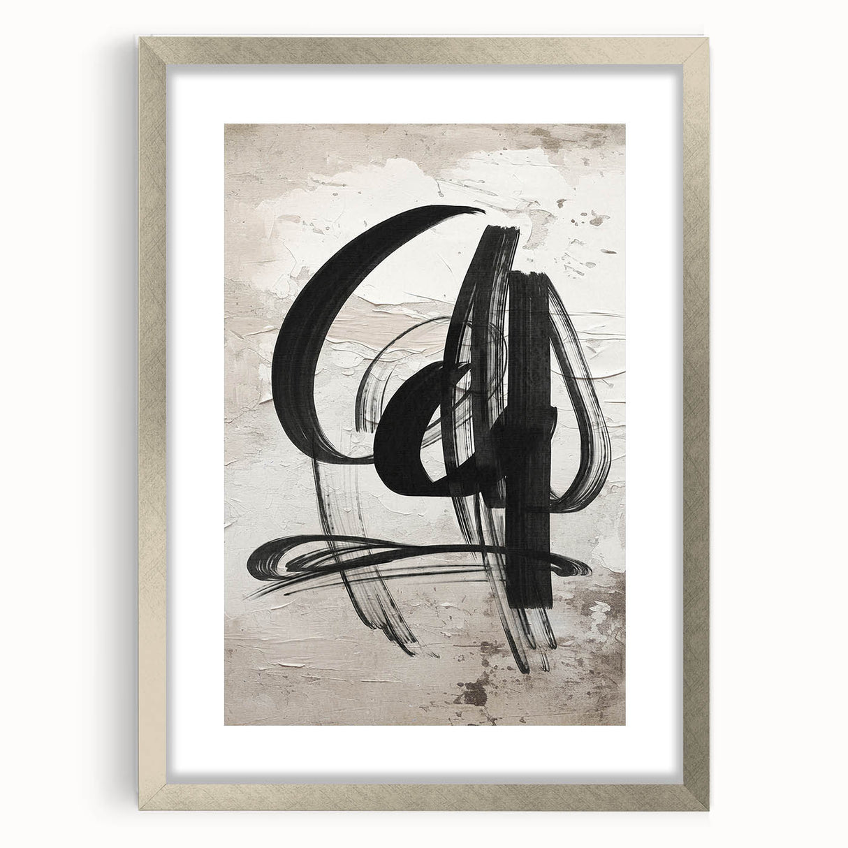 Abstract modern design wall art collection featuring a silver frame with a mat, showcasing vibrant colors and geometric patterns, ideal for contemporary home decor.