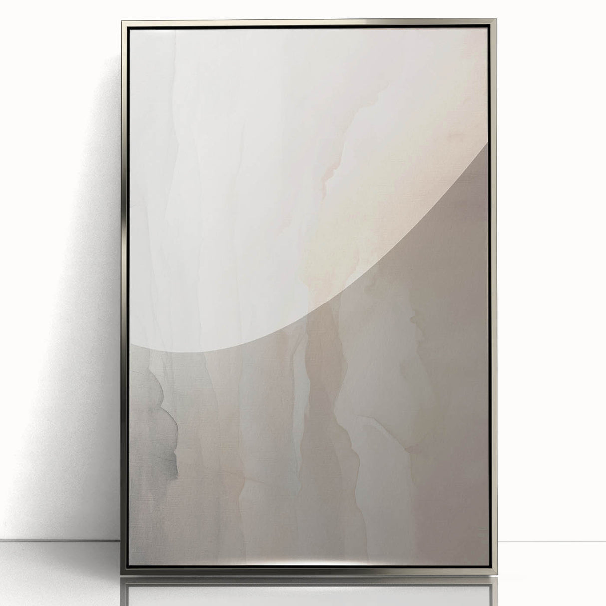 Framed abstract modern wall art design in silver acrylic, showcasing geometric patterns and vibrant colors, perfect for contemporary home decor.