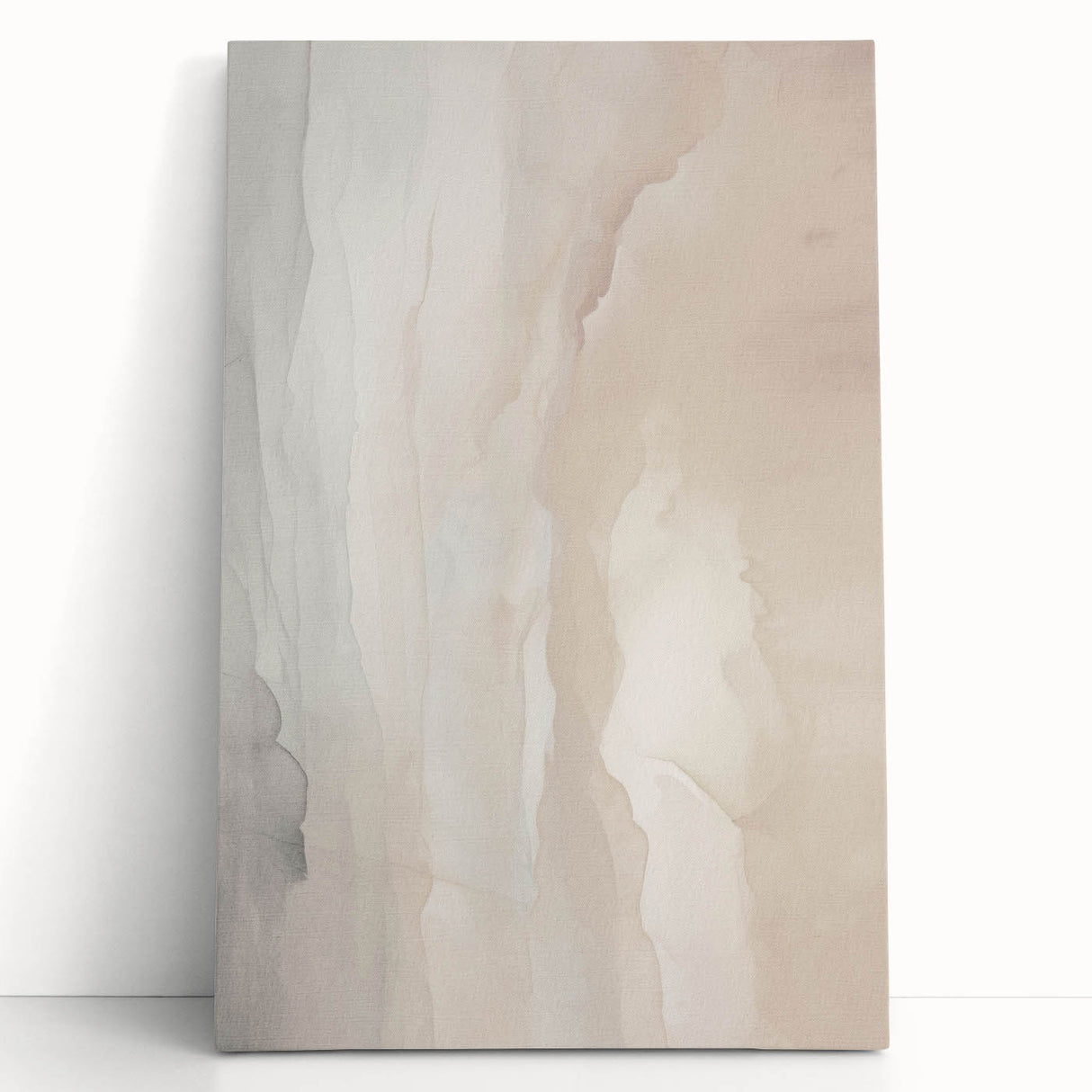 Abstract modern wall art design featuring vibrant colors and geometric shapes, printed on stretched canvas and leaning against a neutral wall, ideal for contemporary decor.