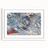 Framed abstract wall art featuring colorful splatters in a modern design, set against a white mat for an elegant display.