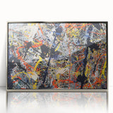 Framed abstract wall art featuring colorful splatter designs in a sleek silver frame, perfect for modern home decor and artistic expression.