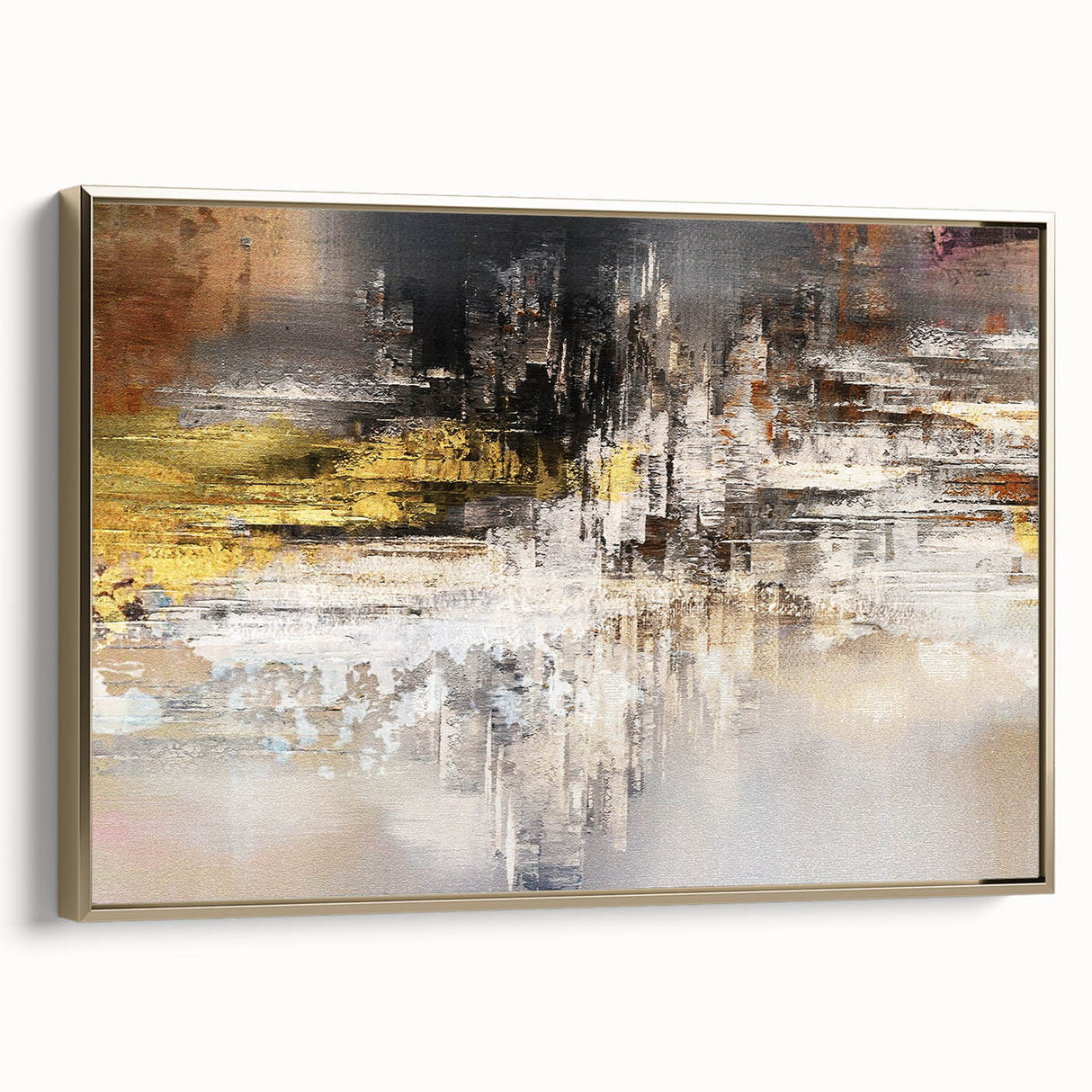 Framed abstract wall art featuring colorful splatter designs in gold and vibrant hues, perfect for modern home decor.