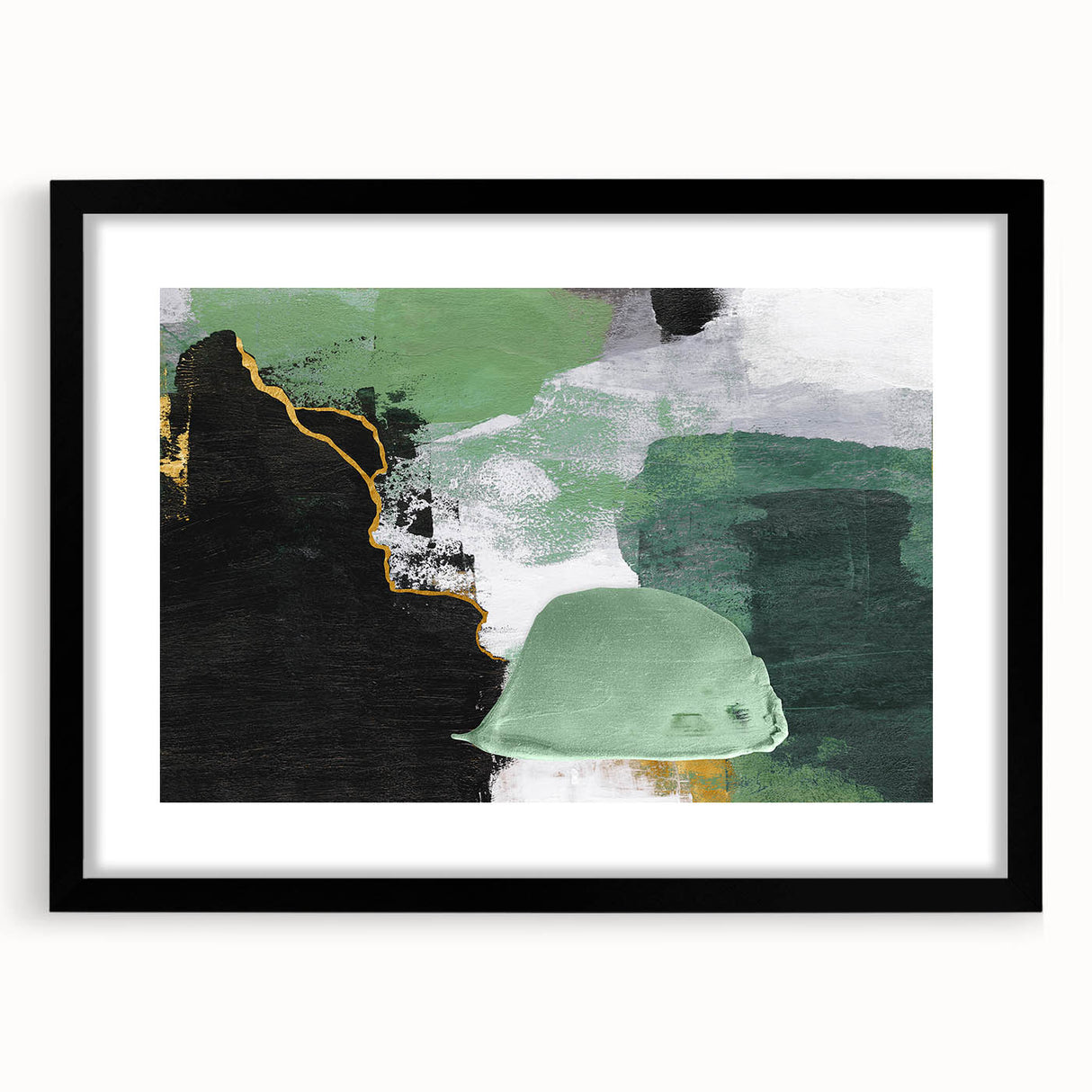 Abstract strokes and lines design in a modern black frame with a mat, showcasing a stylish wall art piece perfect for contemporary decor, enhancing any living space.