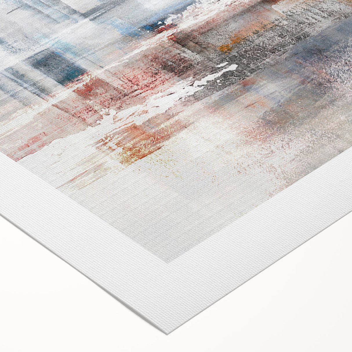 Abstract wall art design on rolled canvas showcasing vibrant strokes and lines in a harmonious blend of colors, perfect for modern decor.