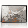 Framed abstract wall art print showcasing vibrant strokes and lines in shades of black, white, and gold, ideal for modern home decor.