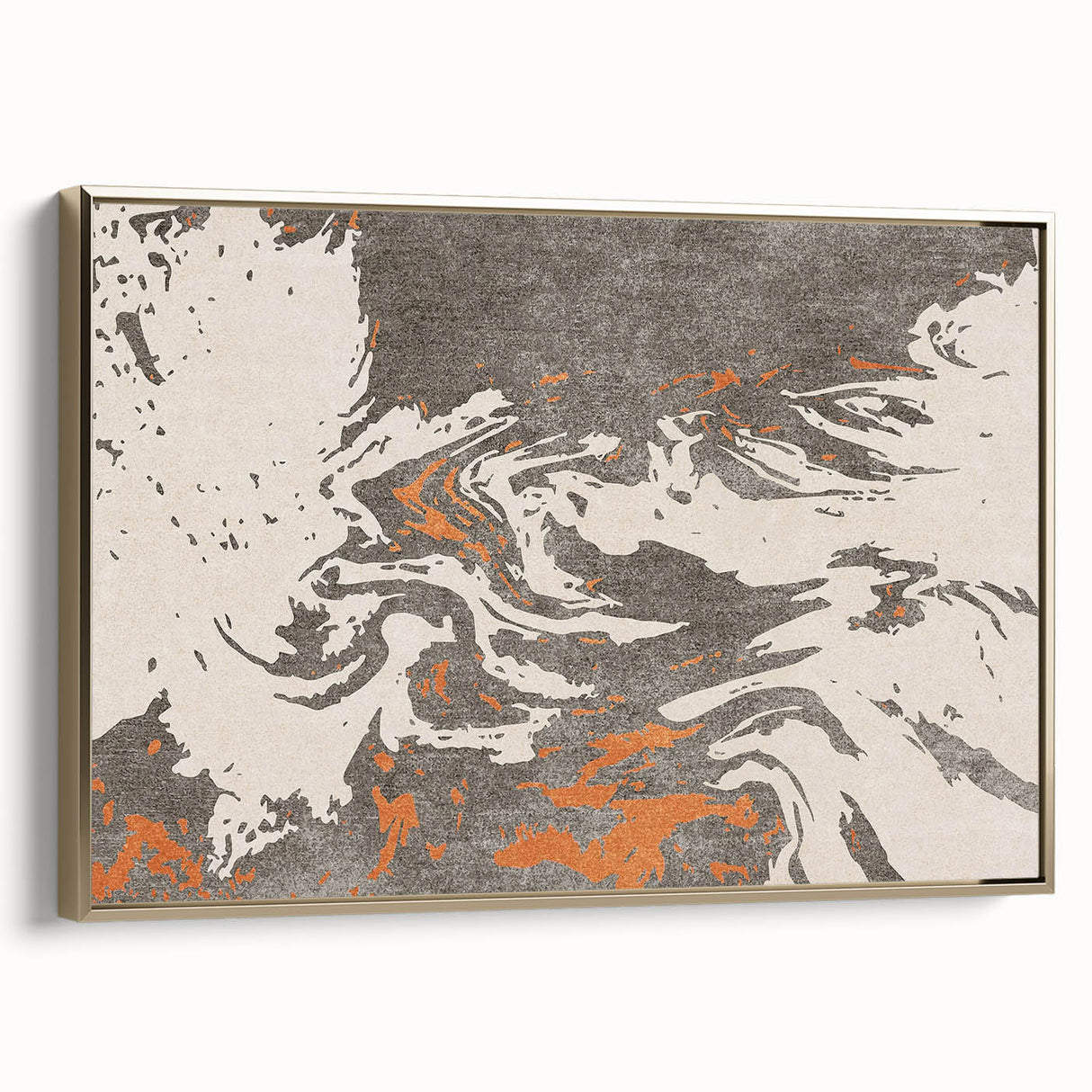 Framed abstract wall art showcasing elegant gold and black strokes on a textured canvas, perfect for modern home decor.