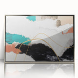 Framed wall art featuring an abstract design of silver strokes and lines on a white background, perfect for modern home decor.