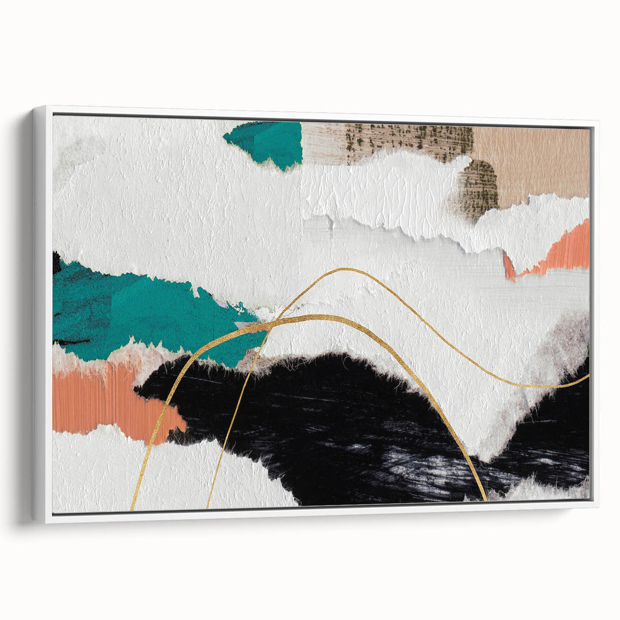 Framed wall art featuring an abstract strokes and lines design in soft pastel colors, showcased from a side view to highlight depth and texture.