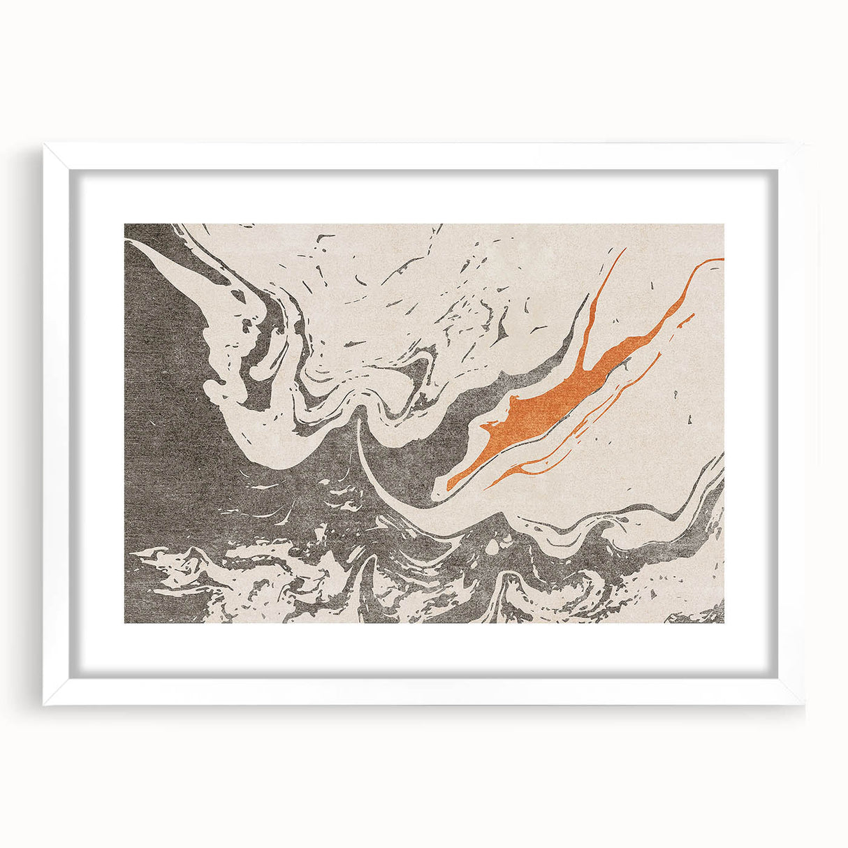 Abstract wall art design showcasing a collection of colorful strokes and lines, featuring a white frame and mat, ideal for modern decor.