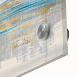 Close-up of an abstract wall art piece showcasing vibrant strokes and lines in a harmonious blend of colors, ideal for modern decor.
