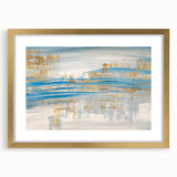 Framed abstract wall art featuring colorful strokes and lines in gold and muted tones, enhancing modern decor with elegance and style.