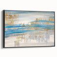 Framed wall art showcasing an abstract design with colorful strokes and lines on a black canvas, viewed from the side, perfect for modern decor.