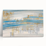 Abstract wall art featuring vibrant strokes and lines in a harmonious blend of blues, pinks, and yellows, ideal for modern home decor.