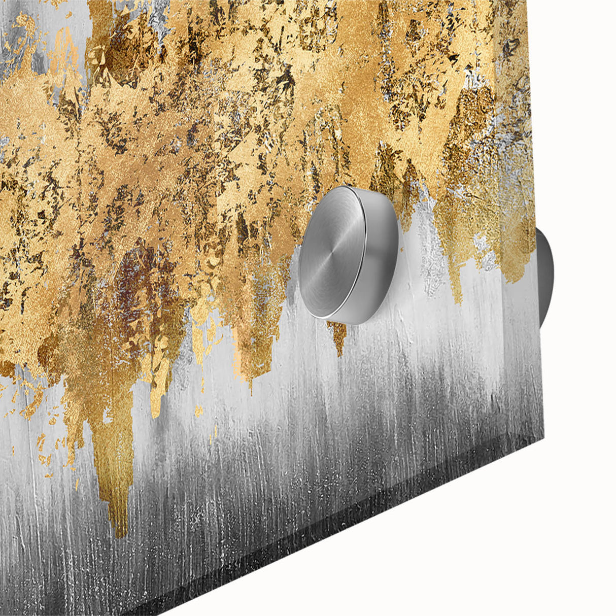 Close-up of an abstract wall art piece showcasing vibrant strokes and lines in bold colors, printed on acrylic glass for a modern decor touch.