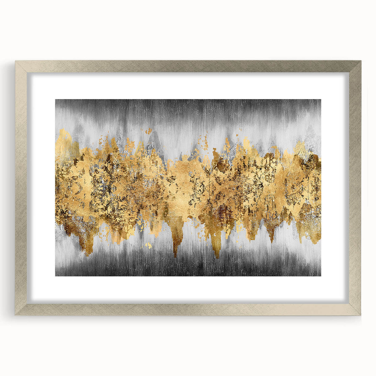 Framed wall art featuring an abstract design of colorful strokes and lines in silver matting, perfect for modern home decor.