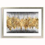 Framed wall art featuring an abstract design of colorful strokes and lines in silver matting, perfect for modern home decor.