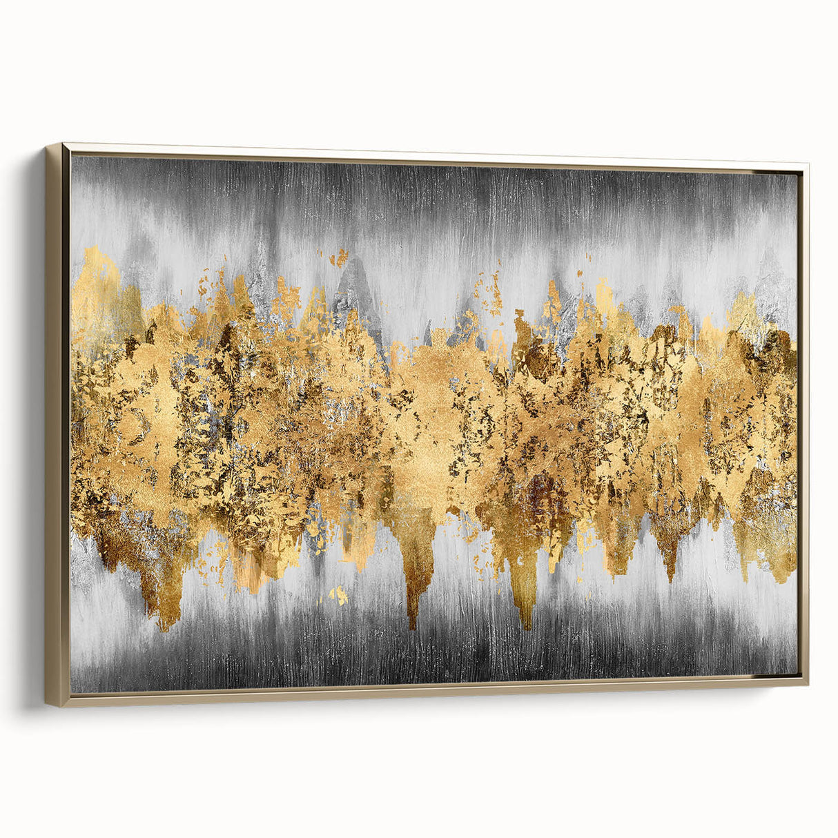 Framed abstract wall art showcasing dynamic strokes and lines in gold, perfect for adding elegance to modern interiors.
